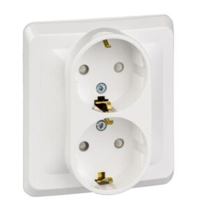 Розетка 2-м СП Этюд 16А IP20 250В с заземл. защ. шторки бел. SE PC16-008B оптом купить цена