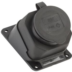 Розетка 1-м Омега РБу13-1-0м IP44 угловая настен. с заземл. с защ. крышкой каучук черн. IEK PKR22-016-2-K02 оптом купить цена
