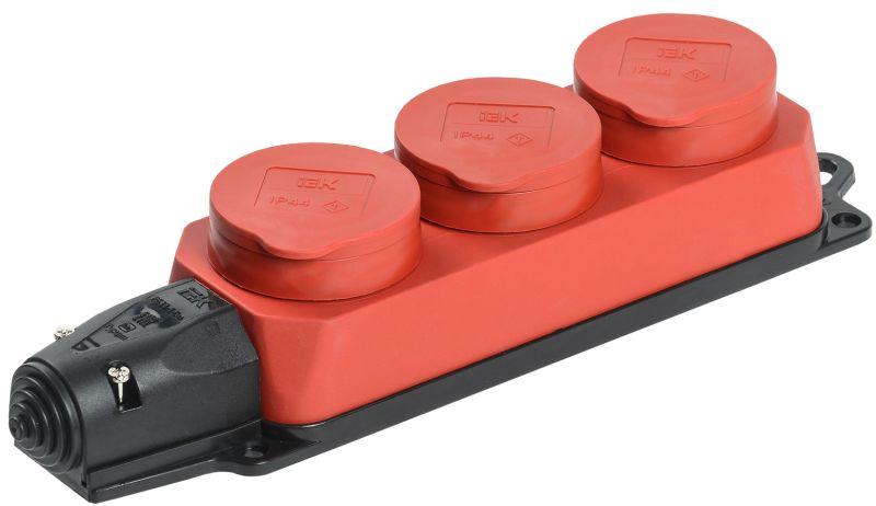 Колодка 3-м ОМЕГА РБ33-1-0м IP44 каучук красн. IEK PKR61-016-2-K04 купить оптом выгодно Колодка 3-м ОМЕГА РБ33-1-0м IP44 каучук красн. IEK PKR61-016-2-K04 оптом купить цена