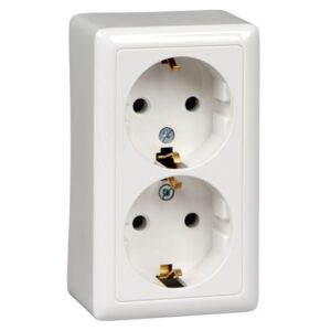 Розетка 2-м ОП Хит 16А 250В с заземл. без защ. шторок бел. SE RA16-238-B оптом купить цена