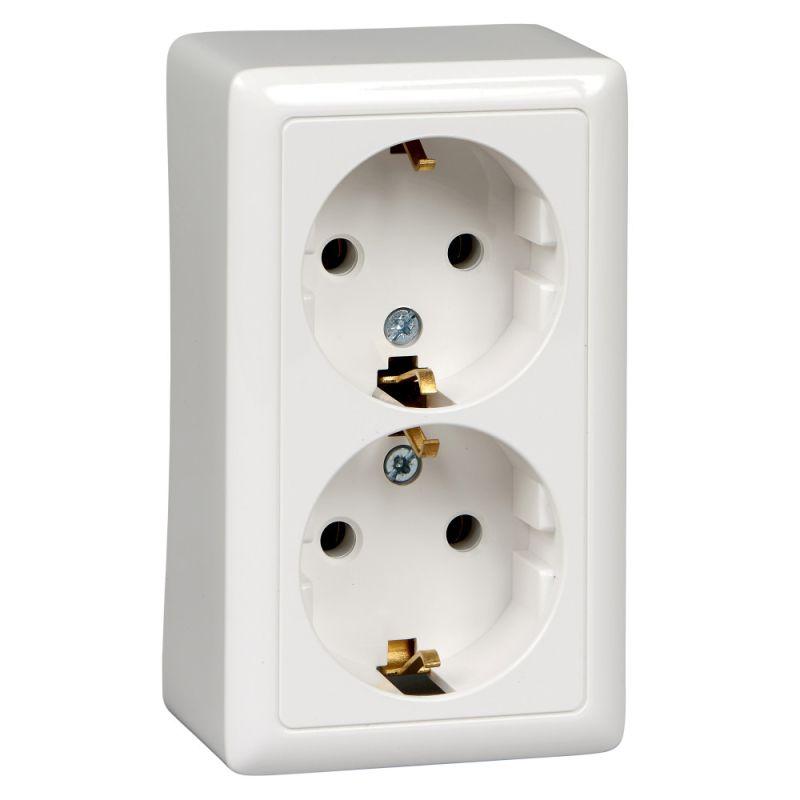 Розетка 2-м ОП Хит 16А 250В с заземл. без защ. шторок бел. SE RA16-238-B купить оптом выгодно Розетка 2-м ОП Хит 16А 250В с заземл. без защ. шторок бел. SE RA16-238-B оптом купить цена