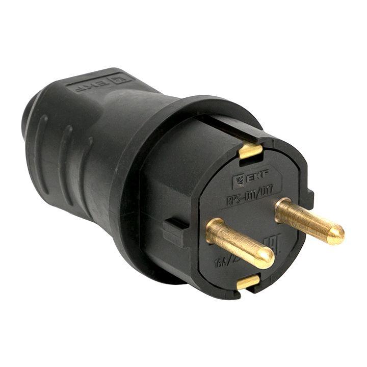 Вилка прямая 16А 2P+PE 230В IP44 каучук черн. EKF RPS-011-16-230-44 купить оптом выгодно Вилка прямая 16А 2P+PE 230В IP44 каучук черн. EKF RPS-011-16-230-44 оптом купить цена