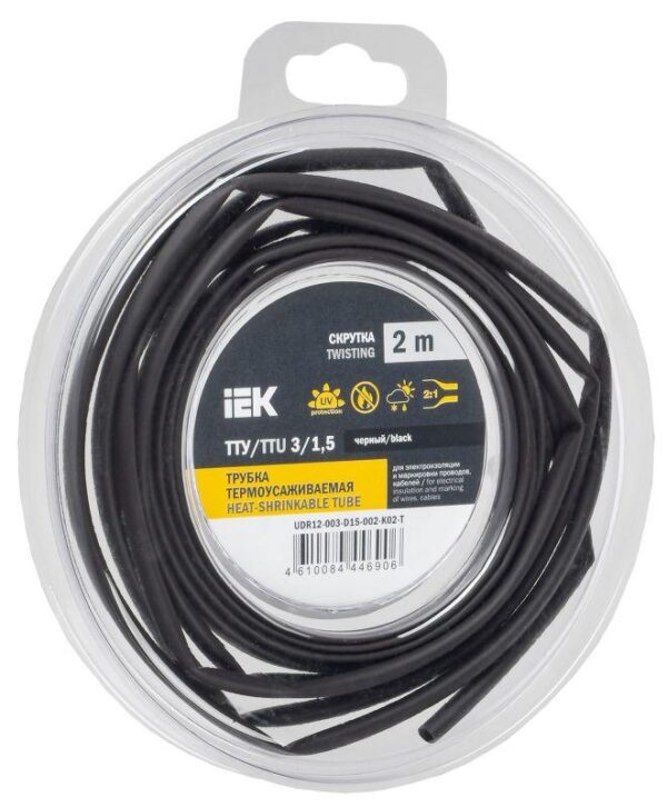 Трубка термоусадочная ТТУ нг-LS 3/1.5 черн. (уп.2м) IEK UDR12-003-D15-002-K02-T оптом купить цена