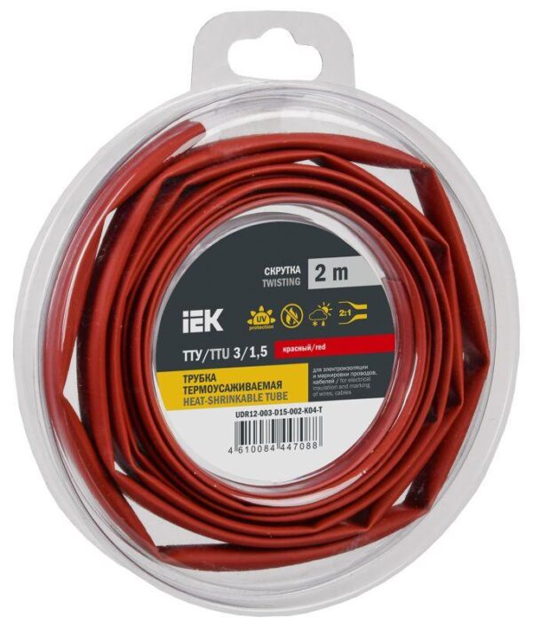 Трубка термоусадочная ТТУ нг-LS 3/1.5 красн. (уп.2м) IEK UDR12-003-D15-002-K04-T оптом купить цена