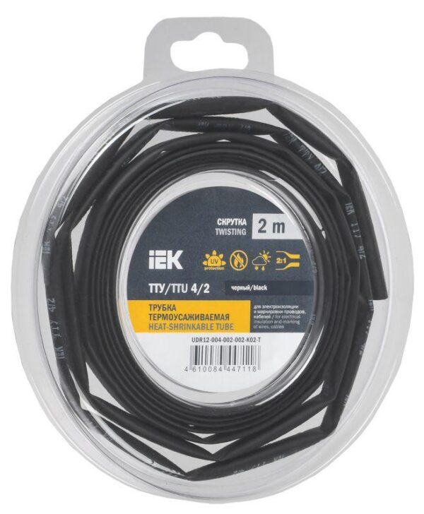 Трубка термоусадочная ТТУ нг-LS 4/2 черн. (уп.2м) IEK UDR12-004-002-002-K02-T оптом купить цена