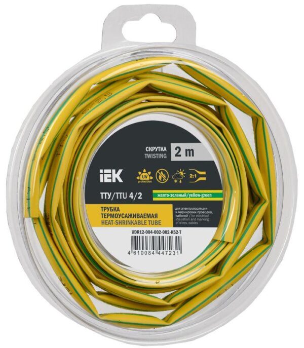 Трубка термоусадочная ТТУ нг-LS 4/2 желт./зел. (уп.2м) IEK UDR12-004-002-002-K52-T оптом купить цена