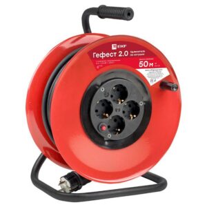 Удлинитель на катушке 4х50м с заземл. 16А IP20 Гефест 2.0 3.5кВт КГ 3х1.5 с предохранителем PROxima EKF UKG02-16-R315-4-50 оптом купить цена