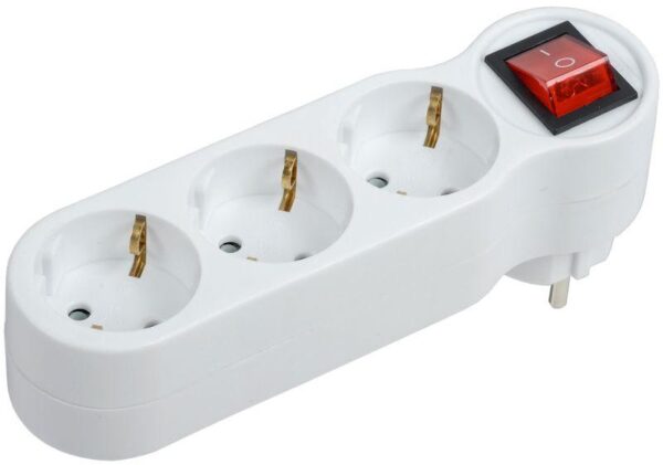 Разветвитель 3-м 16А IP20 Т-01/03В 2P+PE с выкл. бел. IEK WTP10-16-03-ZK-K01 оптом купить цена