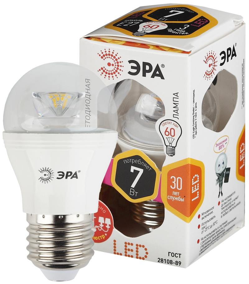 Лампочка светодиодная ЭРА STD LED P45-7W-827-E27-Clear E27 / Е27 7Вт шар теплый белый свет оптом купить хорошая цена Лампочка светодиодная ЭРА STD LED P45-7W-827-E27-Clear E27 / Е27 7Вт шар теплый белый свет купить оптом недорого