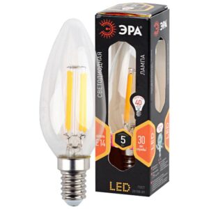 Лампочка светодиодная ЭРА F-LED B35-5W-827-E14 Е14 / Е14 5Вт филамент свеча теплый белый свет купить оптом недорого