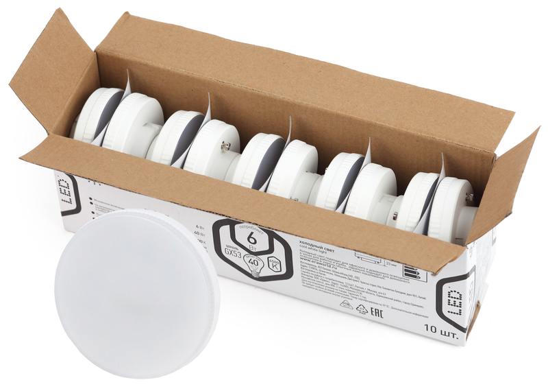 Лампочка светодиодная ЭРА RED LINE LED GX-6W-865-GX53 R (10-PACK) GX53 6Вт таблетка холодный дневной свет оптом купить хорошая цена Лампочка светодиодная ЭРА RED LINE LED GX-6W-865-GX53 R (10-PACK) GX53 6Вт таблетка холодный дневной свет купить оптом недорого