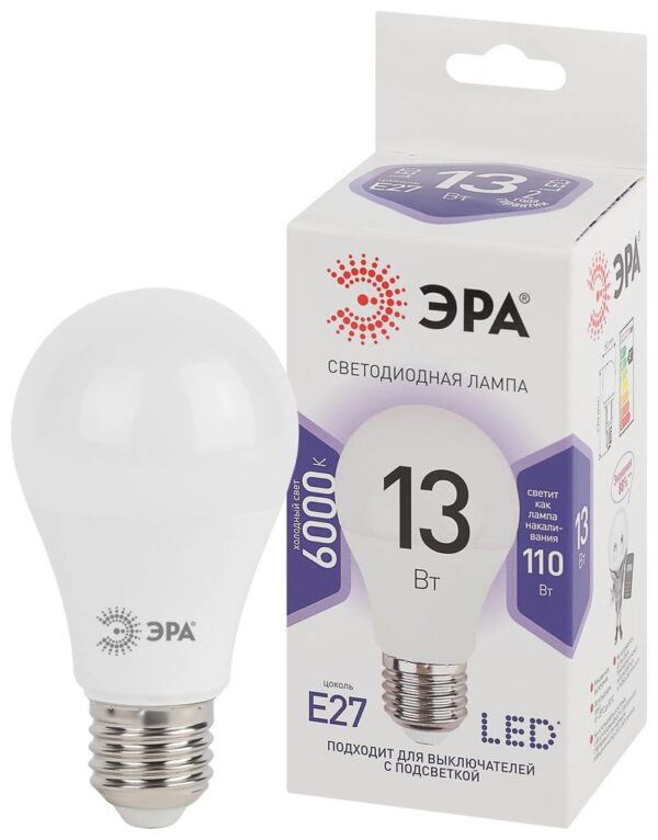 Лампочка светодиодная ЭРА STD LED A60-13W-860-E27 E27 / Е27 13 Вт груша холодный дневной свет купить оптом недорого
