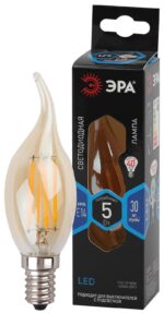 Лампочка светодиодная ЭРА F-LED BXS-5W-840-E14 gold Е14 / Е14 5Вт филамент свеча на ветру золотистая нейтральный свет купить оптом недорого