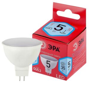 Лампочка светодиодная ЭРА RED LINE LED MR16-5W-840-GU5.3 R GU5.3 5 Вт софит нейтральный белый свет купить оптом недорого