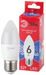 Лампочка светодиодная ЭРА RED LINE LED B35-6W-865-E27 R E27 / Е27 6 Вт свеча холодный дневной свет купить оптом недорого