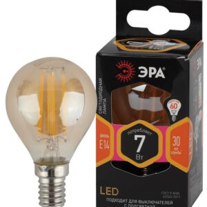 Лампочка светодиодная ЭРА F-LED P45-7W-827-E14 gold E14 / Е14 7Вт филамент шар золотистый теплый белый свет купить оптом недорого