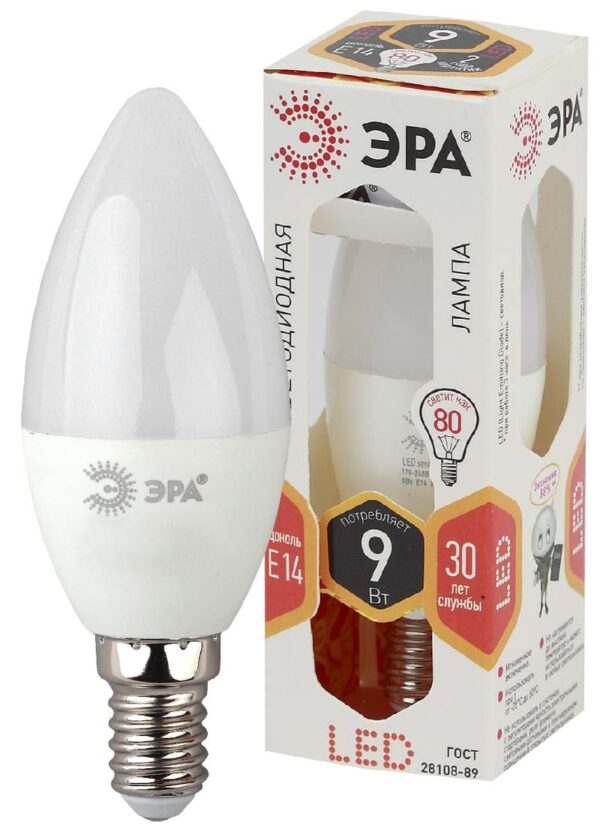 Лампочка светодиодная ЭРА STD LED B35-9W-827-E14 E14 / Е14 9 Вт свеча теплый белый свет купить оптом недорого