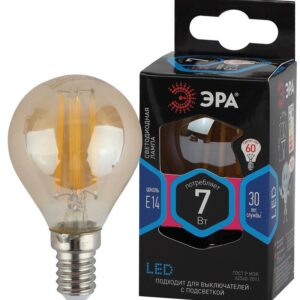 Лампочка светодиодная ЭРА F-LED P45-7W-840-E14 gold E14 / Е14 7Вт филамент шар золотистый нейтральный белый свет купить оптом недорого