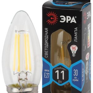 Лампочка светодиодная ЭРА F-LED B35-11W-840-E27 Е27 / Е27 11Вт филамент свеча нейтральный белый свет купить оптом недорого