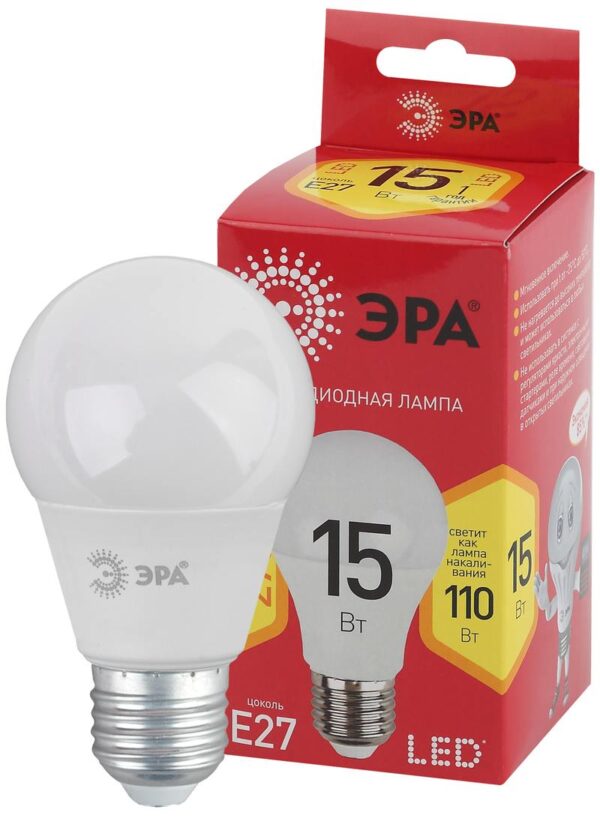 Лампочка светодиодная ЭРА RED LINE LED A60-15W-827-E27 R E27 / Е27 15 Вт груша теплый белый свет купить оптом недорого