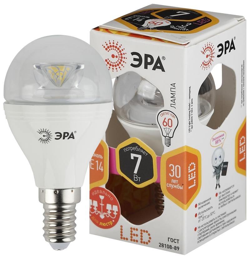 Лампочка светодиодная ЭРА LED P45-7W-827-E14-Clear E14 / Е14 7Вт шар теплый белый свет оптом купить хорошая цена Лампочка светодиодная ЭРА LED P45-7W-827-E14-Clear E14 / Е14 7Вт шар теплый белый свет купить оптом недорого