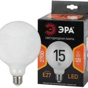 Лампочка светодиодная ЭРА F-LED G125-15w-827-E27 OPAL E27 / Е27 15Вт филамент шар матовый теплый белый свет купить оптом недорого
