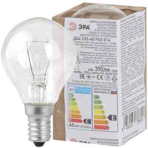 Лампочка ЭРА P45 40Вт Е14 / E14 230В шар прозрачный в гофре купить оптом недорого