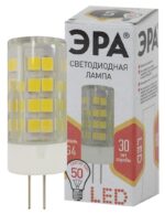 Лампочка светодиодная ЭРА STD LED JC-5W-220V-CER-827-G4 G4 5Вт керамика капсула теплый белый свет купить оптом недорого