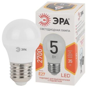Лампочка светодиодная ЭРА STD LED P45-5W-827-E27 E27 / Е27 5Вт шар теплый белый свeт купить оптом недорого