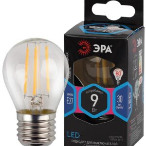 Лампочка светодиодная ЭРА F-LED P45-9W-840-E27 E27 / Е27 9Вт филамент шар нейтральный белый свет купить оптом недорого