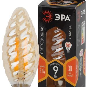 Лампочка светодиодная ЭРА F-LED BTW-9W-827-E14 gold Е14 / Е14 9Вт филамент свеча витая золотистая теплый белый свет купить оптом недорого