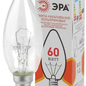 Лампочка ЭРА B36 60Вт Е14 / E14 230В свечка прозрачная цветная упаковка купить оптом недорого