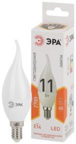 Лампочка светодиодная ЭРА STD LED BXS-11W-827-E14 E14 / Е14 11Вт свеча на ветру теплый белый свет купить оптом недорого