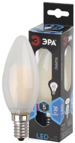 Лампочка светодиодная ЭРА F-LED B35-5W-840-E14 frost Е14 / Е14 5Вт филамент свеча матовая нейтральный белый свет купить оптом недорого