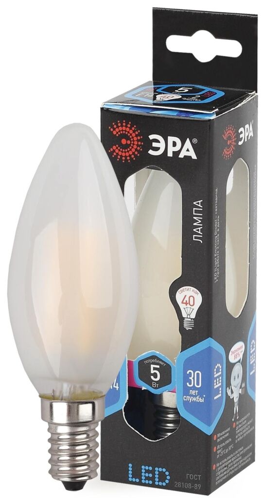 Лампочка светодиодная ЭРА F-LED B35-5W-840-E14 frost Е14 / Е14 5Вт филамент свеча матовая нейтральный белый свет оптом купить хорошая цена Лампочка светодиодная ЭРА F-LED B35-5W-840-E14 frost Е14 / Е14 5Вт филамент свеча матовая нейтральный белый свет купить оптом недорого