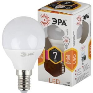 Лампочка светодиодная ЭРА STD LED P45-7W-827-E14 E14 / Е14 7Вт шар теплый белый свет купить оптом недорого