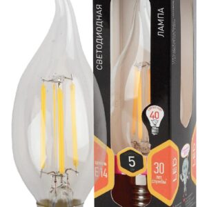 Лампочка светодиодная ЭРА F-LED BXS-5W-827-E14 Е14 / Е14 5Вт филамент свеча на ветру теплый белый свет купить оптом недорого