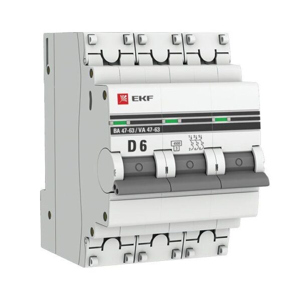 Выключатель автоматический модульный 3п D 6А 4.5кА ВА 47-63 PROxima EKF mcb4763-3-06D-pro оптом купить цена