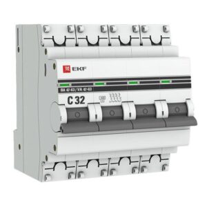 Выключатель автоматический модульный 4п C 32А 4.5кА ВА 47-63 PROxima EKF mcb4763-4-32C-pro оптом купить цена
