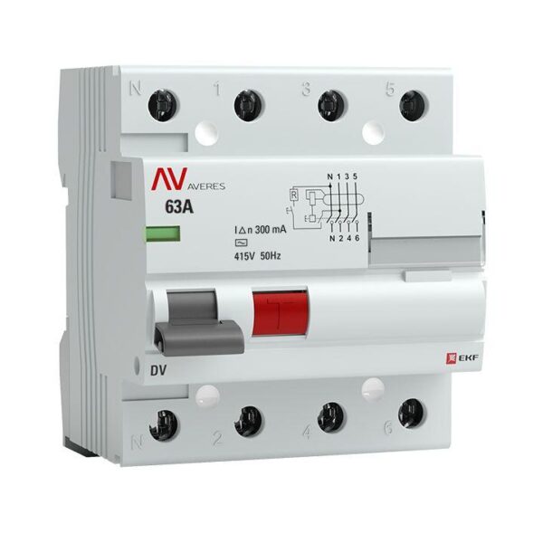 Выключатель дифференциального тока (УЗО) 4п 63А 300мА тип AC DV AVERES EKF rccb-4-63-300-ac-av оптом купить цена