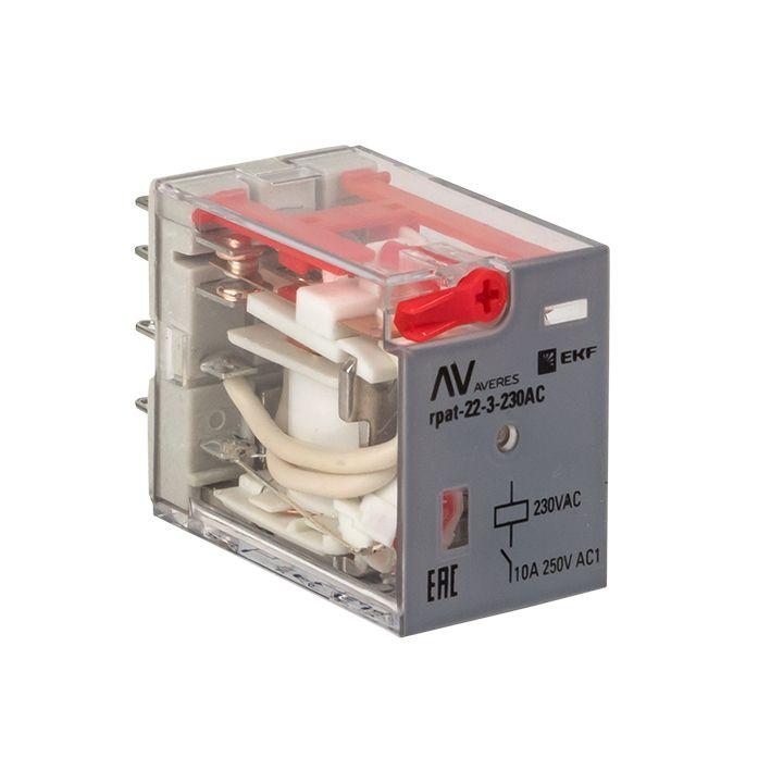 Реле промежуточное RPAt 22/3 10А 230В AC с кнопкой и мех. индикацией AVERES EKF rpat-22-3-230AC купить оптом выгодно Реле промежуточное RPAt 22/3 10А 230В AC с кнопкой и мех. индикацией AVERES EKF rpat-22-3-230AC оптом купить цена