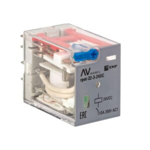Реле промежуточное RPAt 22/3 10А 24В DC с кнопкой и мех. индикацией AVERES EKF rpat-22-3-24DC оптом купить цена