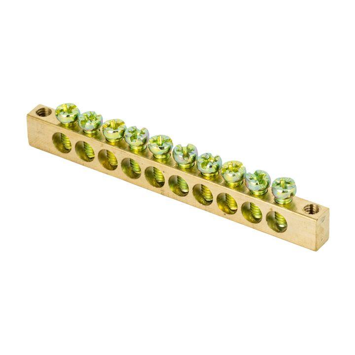 Шина PEN "ноль-земля" 6х9 10 отвер. латунь крепеж по краям PROxima EKF sn0-63-10-k купить оптом выгодно Шина PEN "ноль-земля" 6х9 10 отвер. латунь крепеж по краям PROxima EKF sn0-63-10-k оптом купить цена