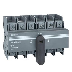 Рубильник 3п 80А реверсивный с рукояткой управления для прямой установки TwinBlock EKF tb-s-80-3p-rev оптом купить цена
