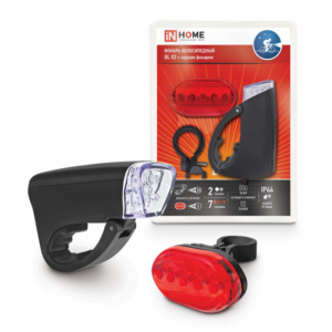 Фонарь велосипедный BL 02 5LED с задним фонарем 3AA 2 режима с кронштейном ЧЕРНЫЙ IN HOME купить оптом недорого