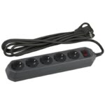 Сетевой фильтр ЭРА USF-5es-5m-B с базовой защитой с заземлением с выключателем 5 розеток 5м 10А черный купить оптом недорого