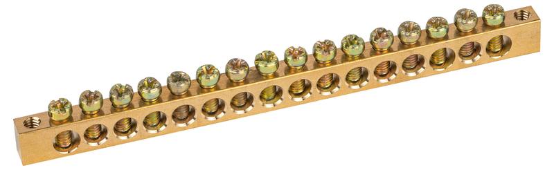 Шина ЭРА NO-122-07 PEN земля-ноль 6х9мм 16/2 латунная с креплениями по краям оптом купить хорошая цена Шина ЭРА NO-122-07 PEN земля-ноль 6х9мм 16/2 латунная с креплениями по краям купить оптом недорого