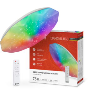 Светильник светодиодный COMFORT DIAMOND-RGB 75Вт 230В 3000-6500K 6000Лм 500x90мм с пультом дистанционного управления IN HOME купить оптом недорого