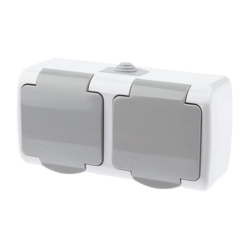 Розетка Intro Atlantic 5-204-03 двойная с заземлением 2х2P+E Schuko шторки Розетка Intro Atlantic 5-204-03 двойная с заземлением 2х2P+E Schuko шторки