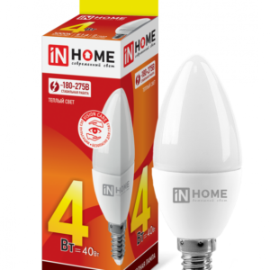 Лампа светодиодная LED-СВЕЧА-VC 4Вт 230В Е14 3000К 380Лм IN HOME купить оптом недорого